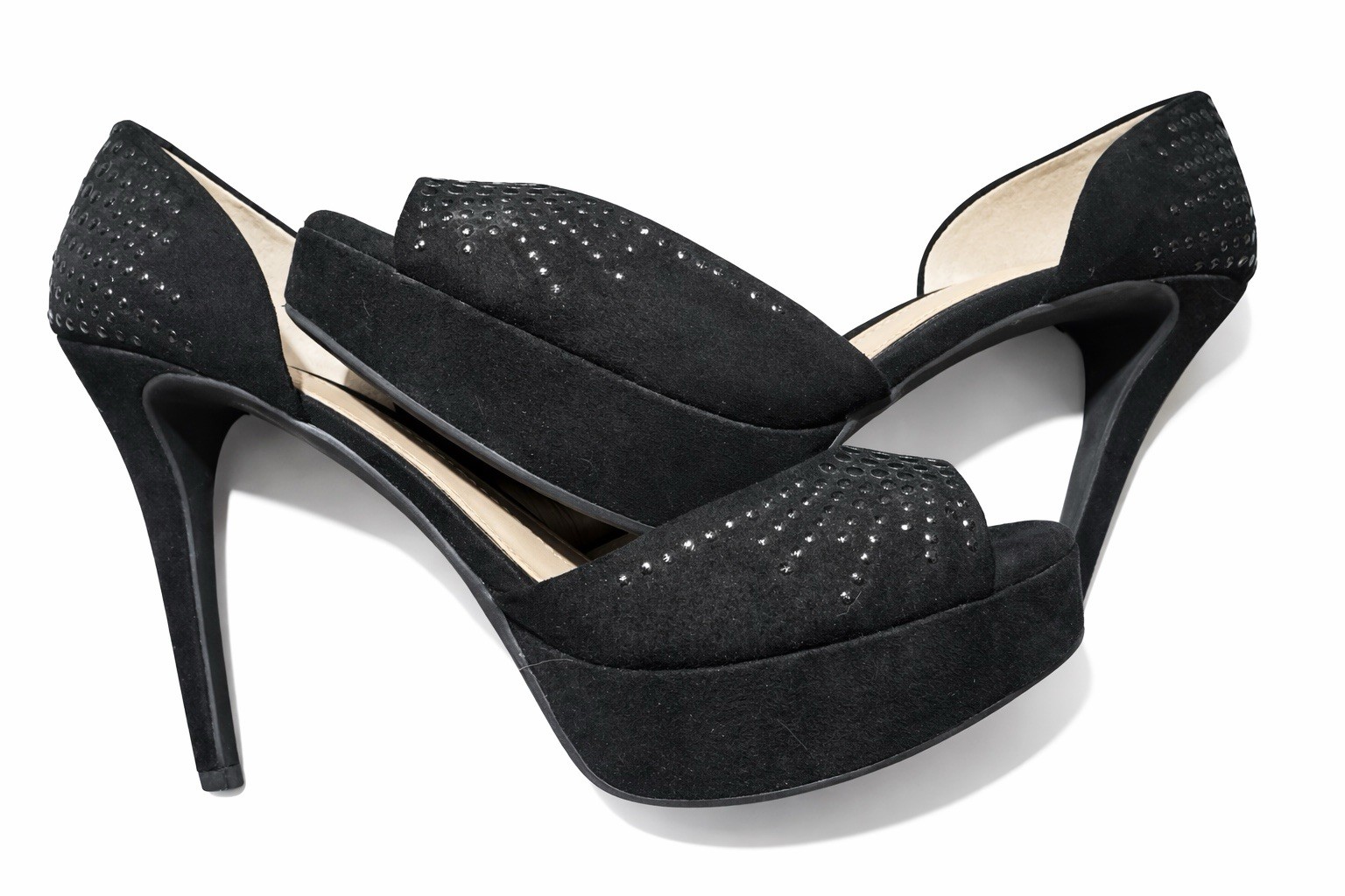 Gianni Bini Women’s Suede Peep Toe Platform Stiletto Heels Studded Black 8.5M