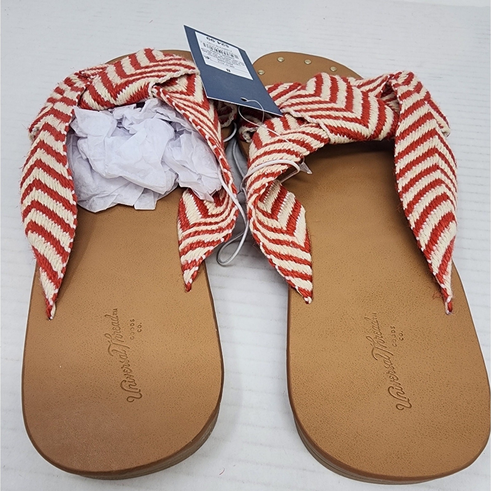 New Red Sandals Chevron Knot Summer Slides Universal Thread Flats Size 8