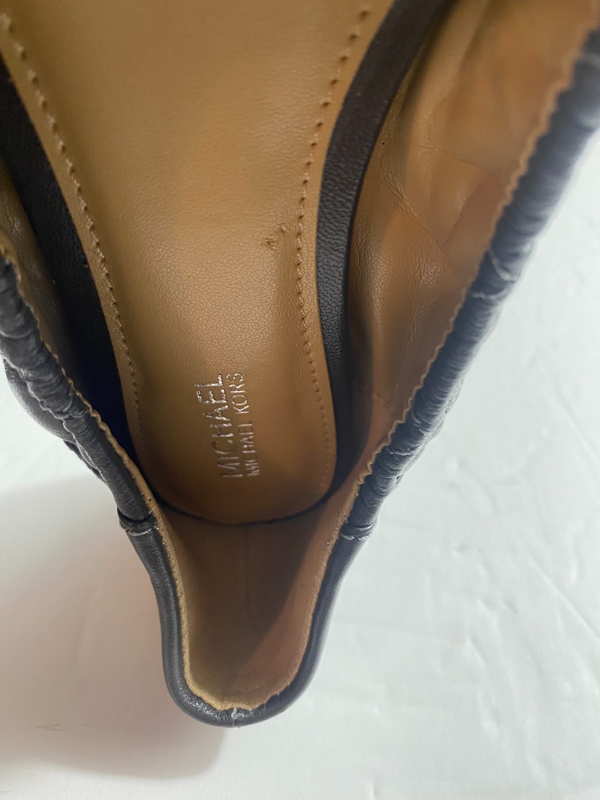Michael Kors Fulton Quilted Ballet Flats Dark Gray Leather Silver MK Logo 6M-New