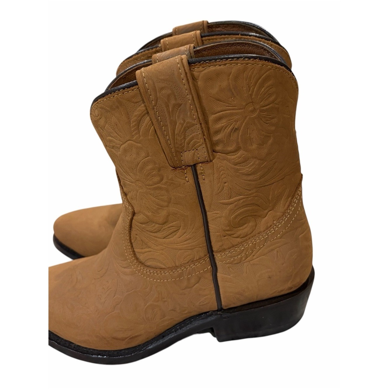 Frye Billy Western Short Bootie in Honey Floral Embossed Leather