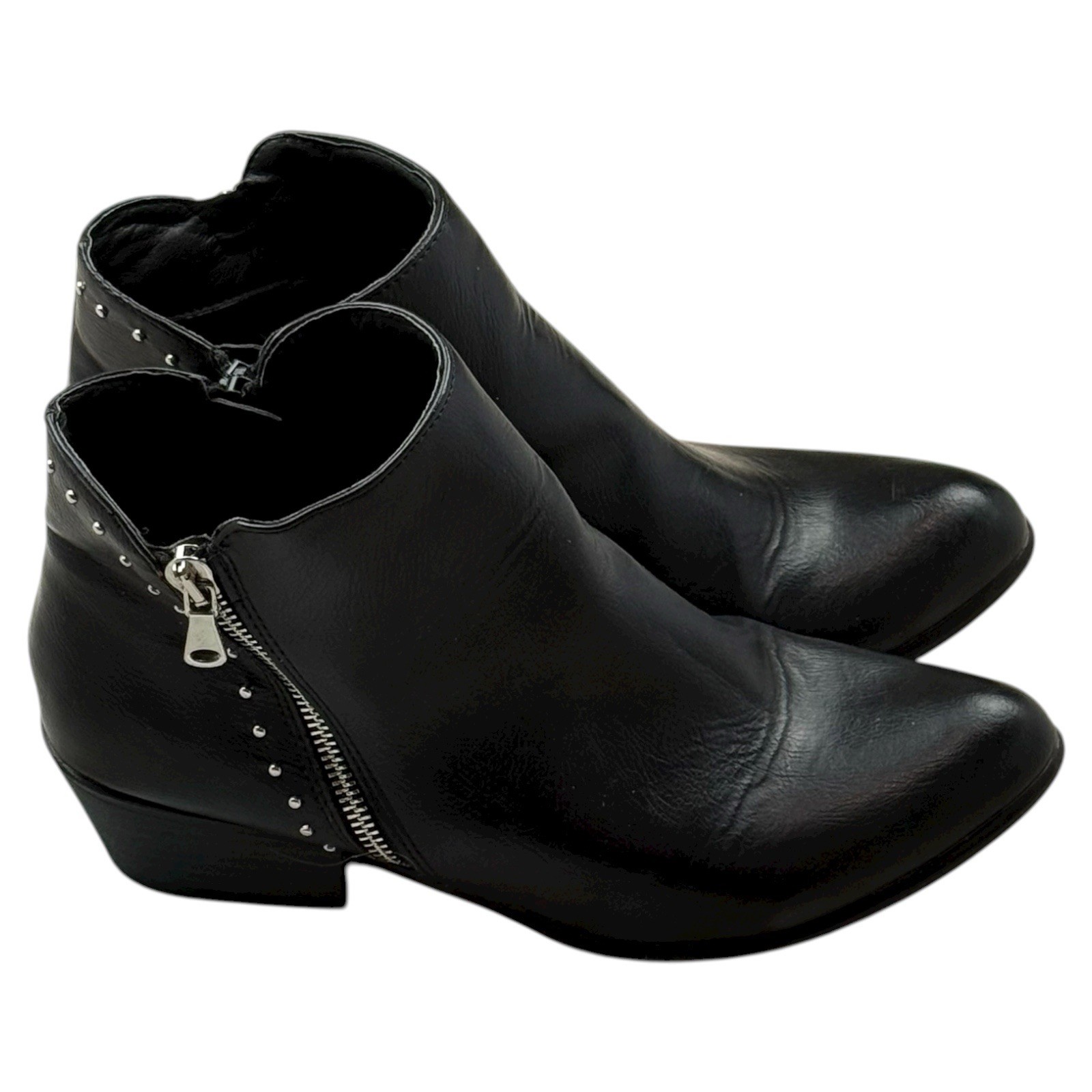 Esprit Topaz Black Studded Ankle Boots Womens Size 9M Side Zip Low Block Heel
