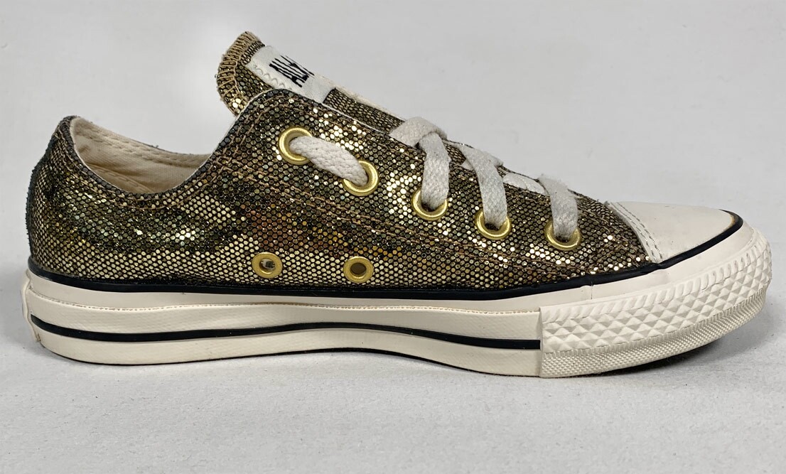 CONVERSE ALL STAR Gold Glitter Metallic Sequin Women US Size 5 Low Top Sneakers