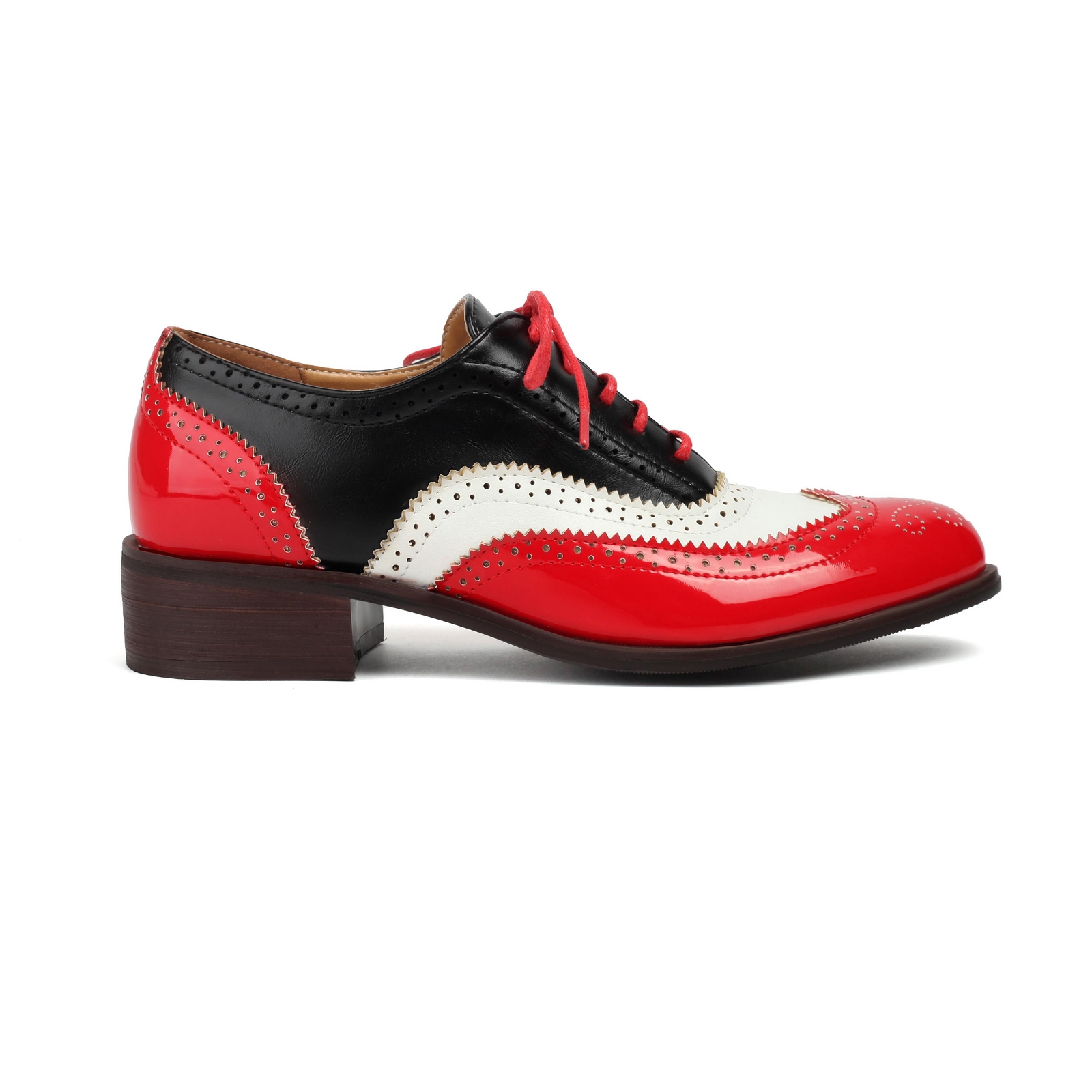 Women’s Wing Tip Lace Up Brogue College Pumps Leather Colorblock Shoes Plus Size