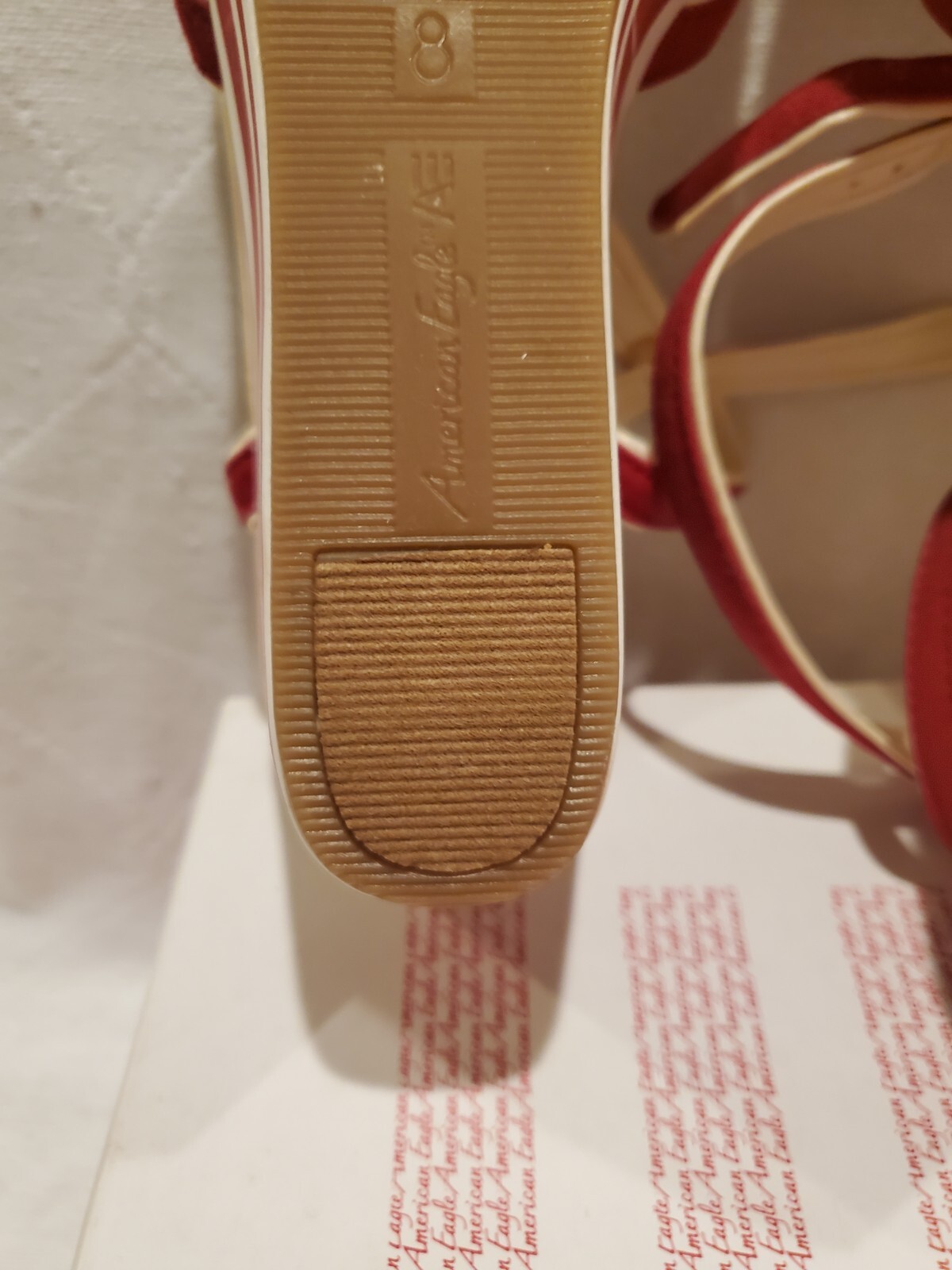 American Eagle Women 8 M Red White Sasha Eva Wedge Heel Stripe Strappy Shoe