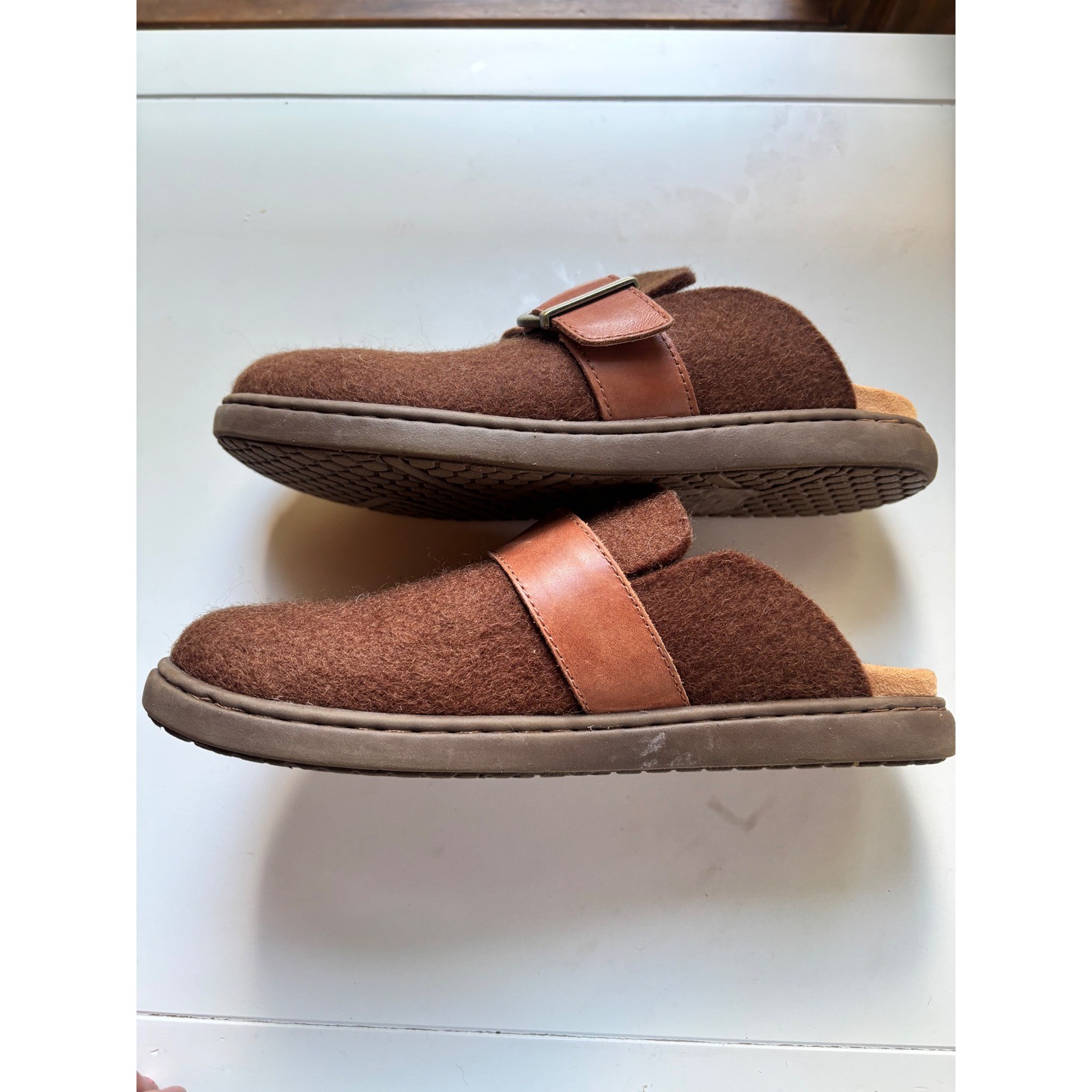 Born Lia Wool Leather Monk Strap Clogs Mules Brown Comfort Shoes 8