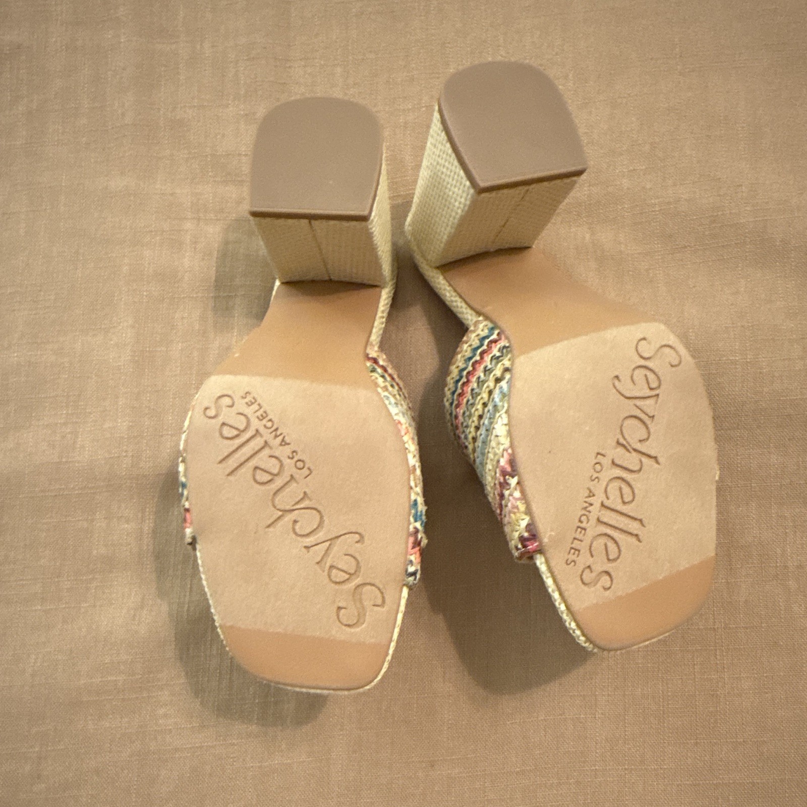 Seychelles Women’s US 7 Woven Striped Slide Sandals Multicolor Beige Block Heel