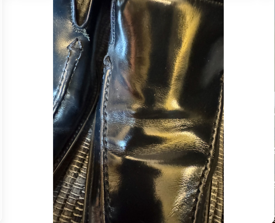 Vtg VIA SPIGA, Navy Patent Leather, Block-heeled Loafer Sz US 9B