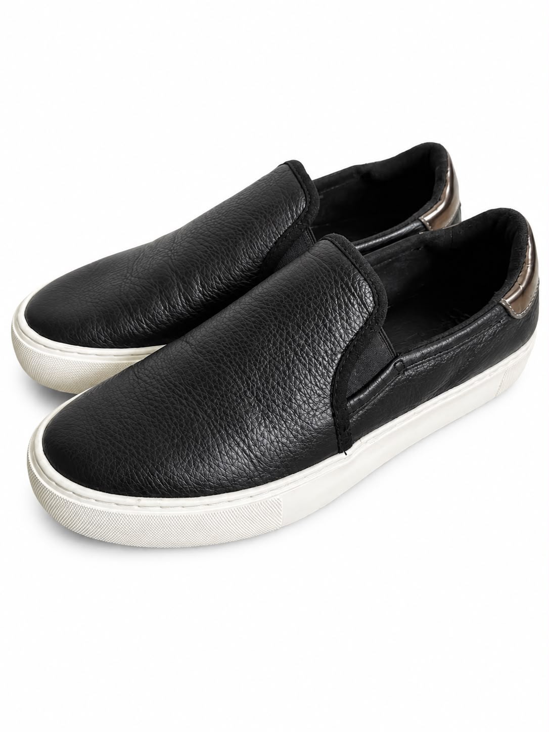 UGG Black Leather Slip On Sneakers Loafers Rose Gold Heel Women’s