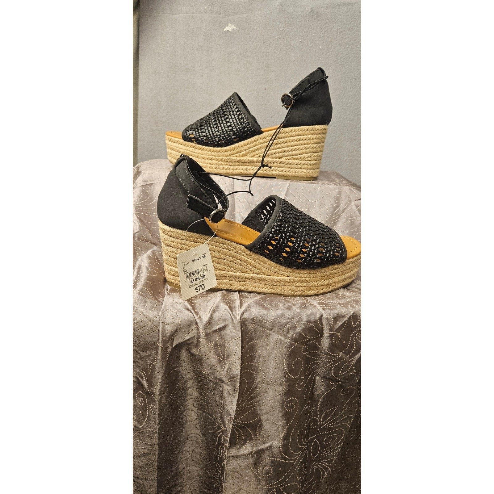 a.n.a Lisa Black Woven Espadrille Wedge Platform Sandals Womens 8.5M New