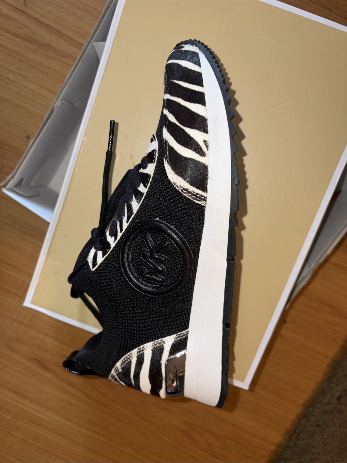 Michael Kors Jenkins Stretch knit and Faux zebra print calf trainers S 7