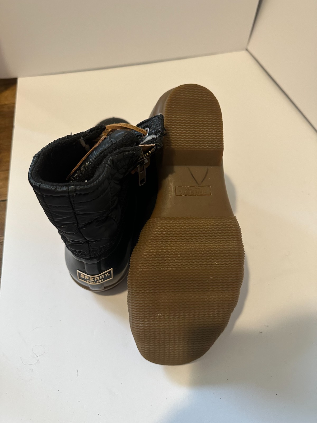 Sperry Woman’s Saltwater Core Duck Boots in Black with a Quilted Textile Shaft