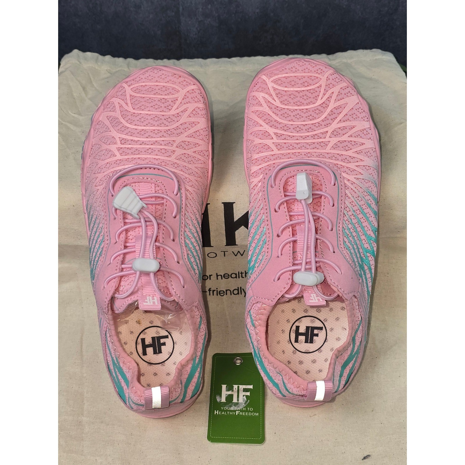 NWT HIKE Footwear Lorax Pro Barefoot Shoes Pink/Teal Drawstring Sz 37/ US 7