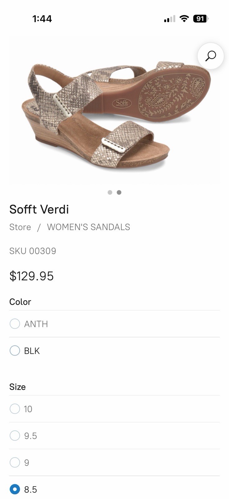 NWOB Sofft Women’s Verdi Wedge Sandals Metallic Snakeskin Leather 8.5M