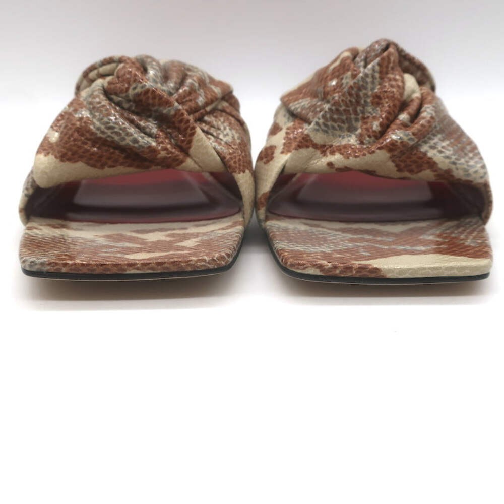 BY FAR Lima Knotted Flat Slide Sandals Almond Snake Print Leather Size 38 NEW