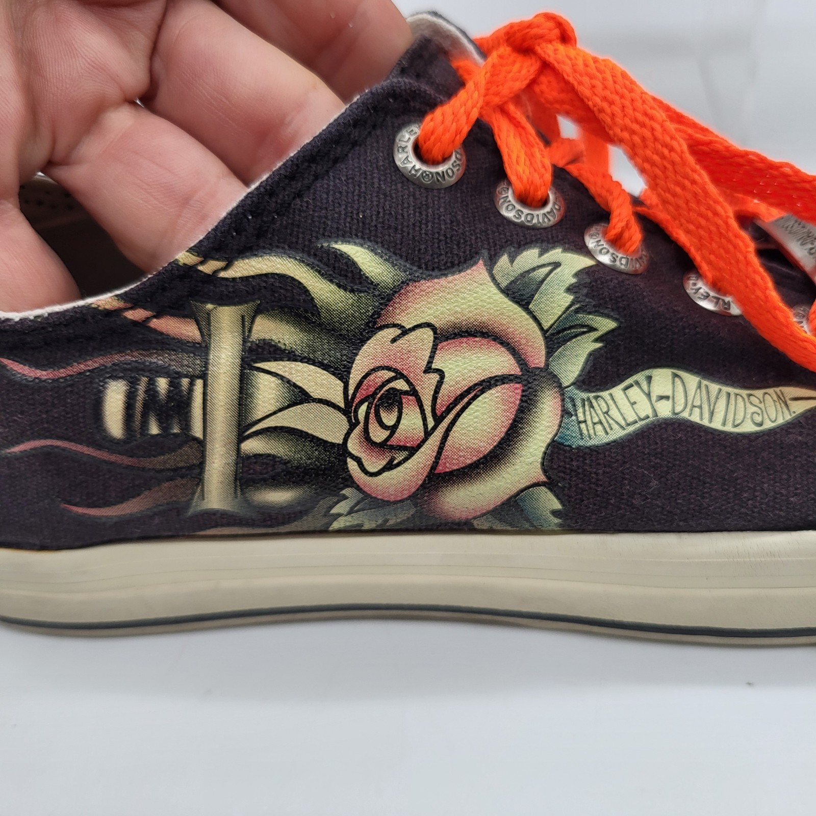 HARLEY-DAVIDSON Rose Dagger Women’s Canvas Low Top Shoes Sneaker Black Size 7.5
