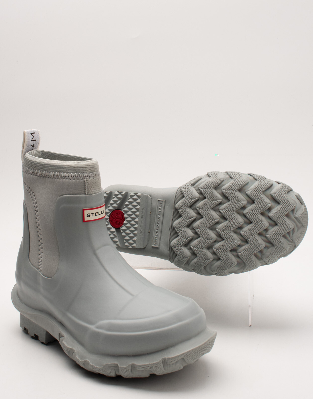 RRP €350 STELLA MCCARTNEY x HUNTER Wellington US5 UK3 EU36 Grey Logo Square Heel