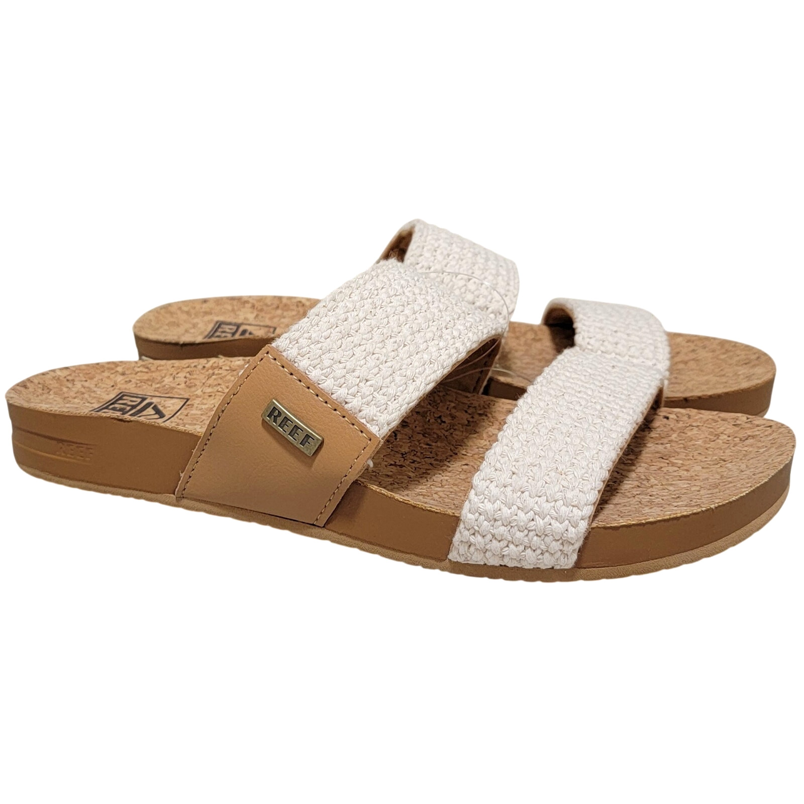 Reef Women Cushion Vista Double Strap Slide Sandals Size US 11 Natural Crochet