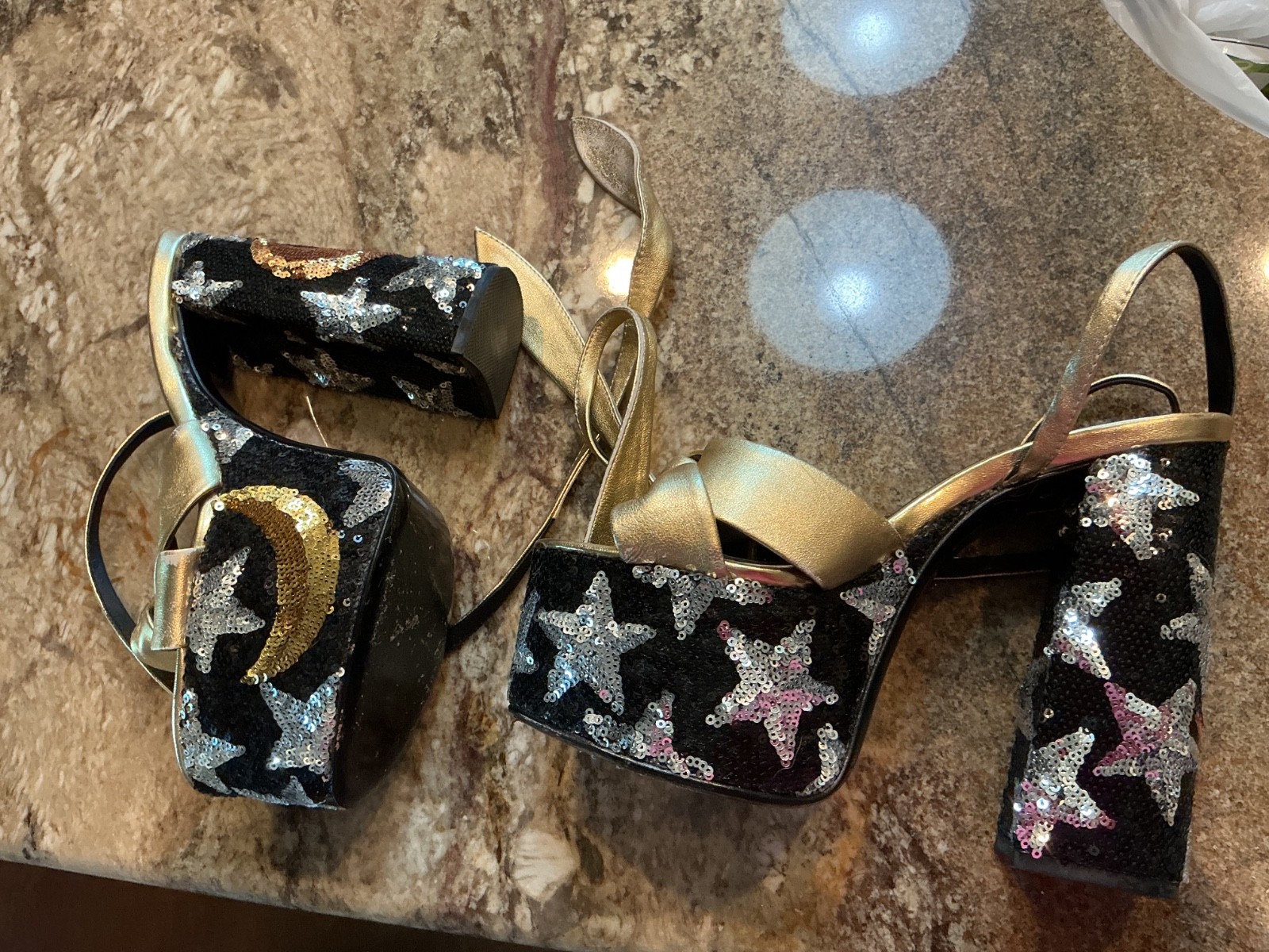 Saint Laurent gold & Silver Moon and Star Platform Sandals Shoes Size 39 READ
