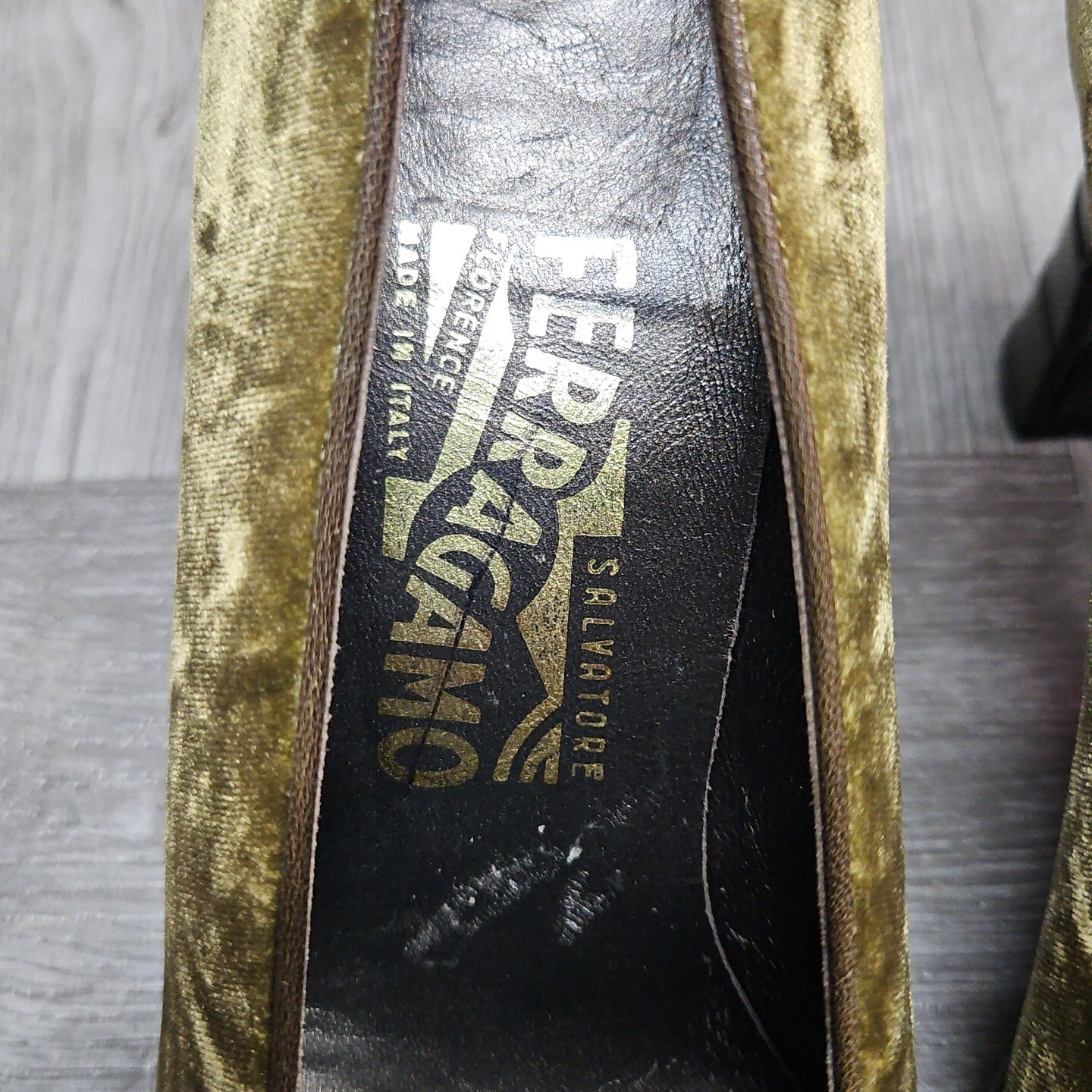 Salvatore Ferragamo Green Velvet Peep Toe Pumps 6B