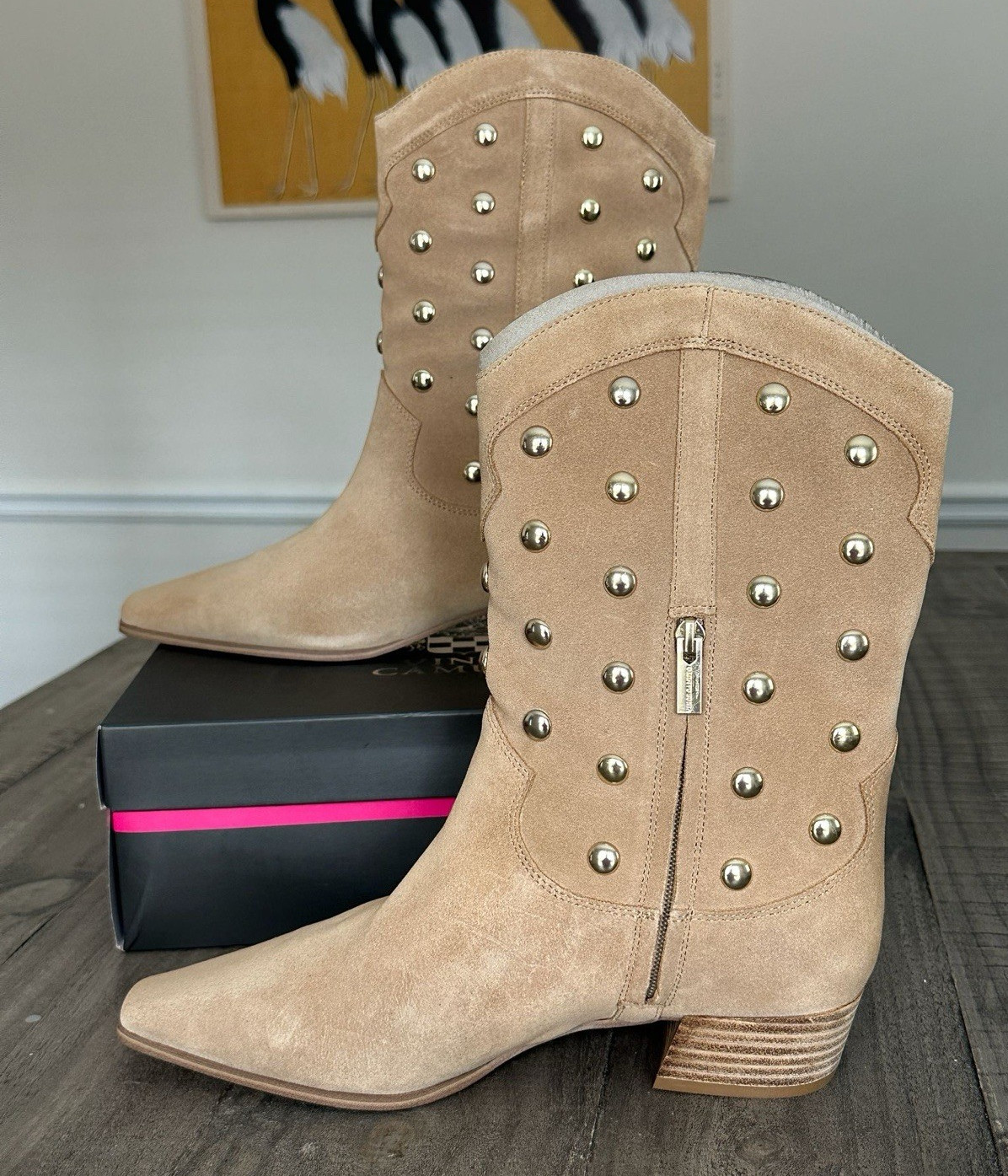 Vince Camuto Women’s Prilie Studded Bootie US 10M Tortilla color
