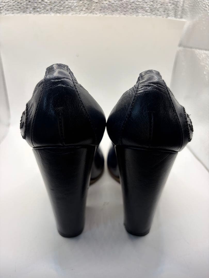 CHANEL Leather Pumps Navy 22.5cm G26185 Classic Coco Mark Design