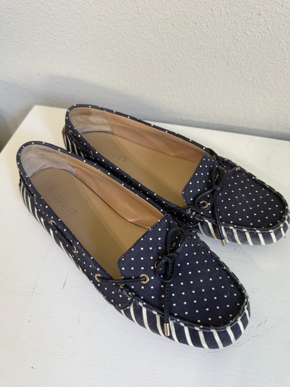 Talbots Moccasins Women’s Casual Drive Flats Slip-Ons Blue/White US Size 9.5