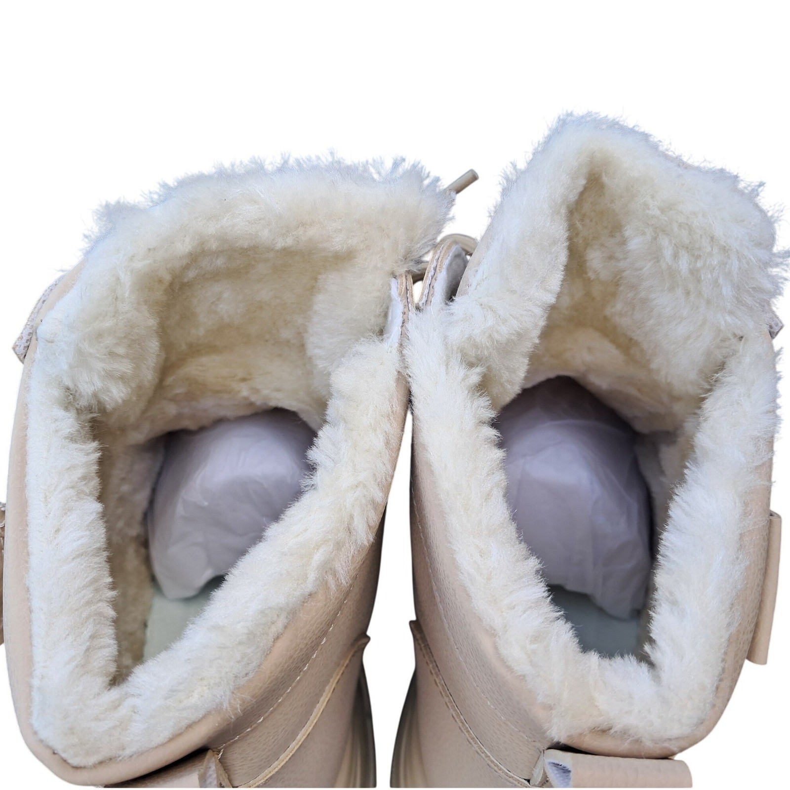 ZW Shuxian Beige Faux Fur Lined Chunky Lug Sole Combat Boots Womens Size 38 NEW