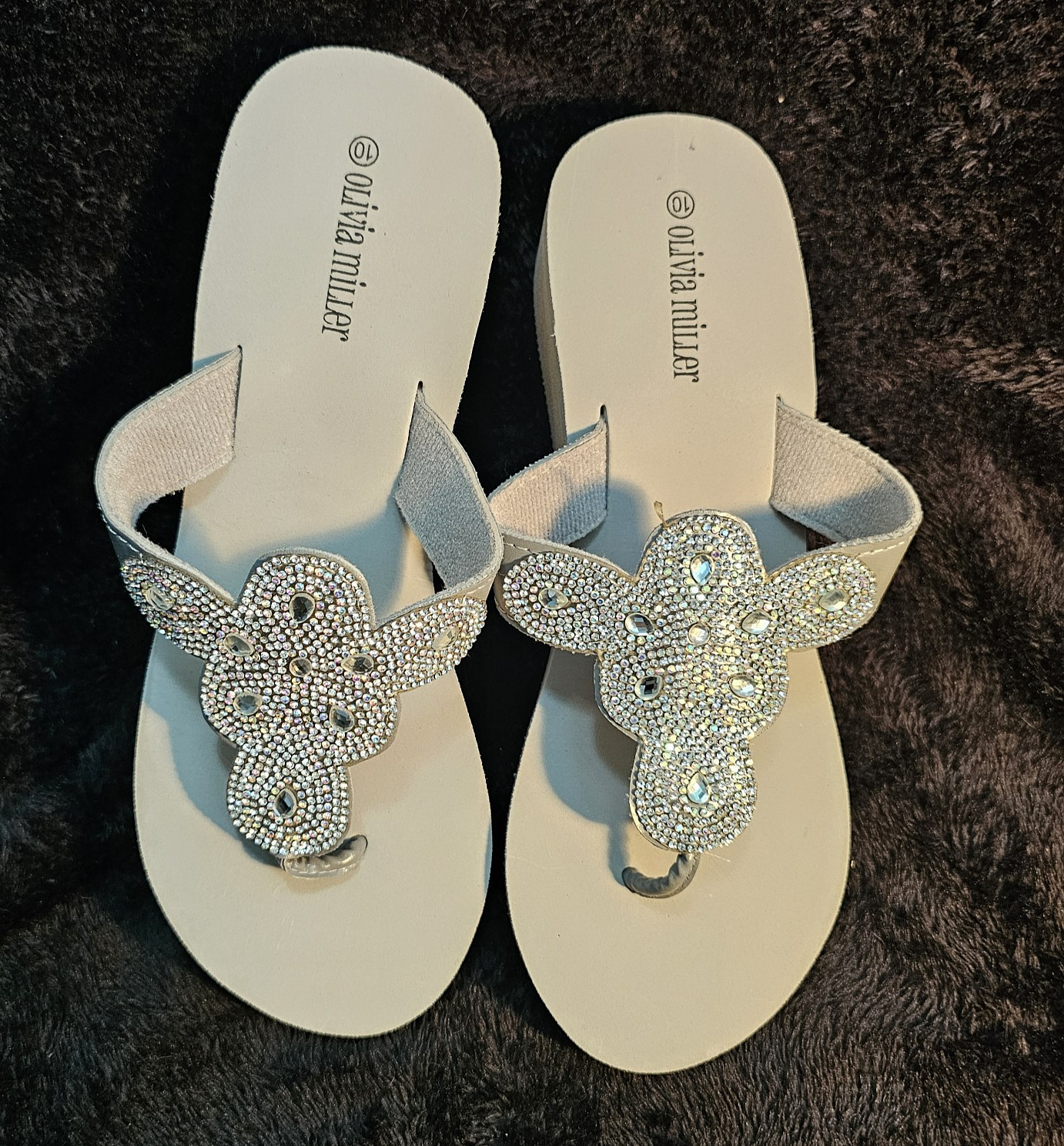 Olivia Miller Women’s Rhinestone Embellished Thongs Wedge Sandals – Size 10
