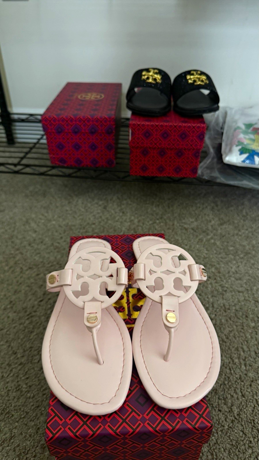 Tory Burch Women’s Pink Leather Thong Sandals Logo Slip-On Size 7.5