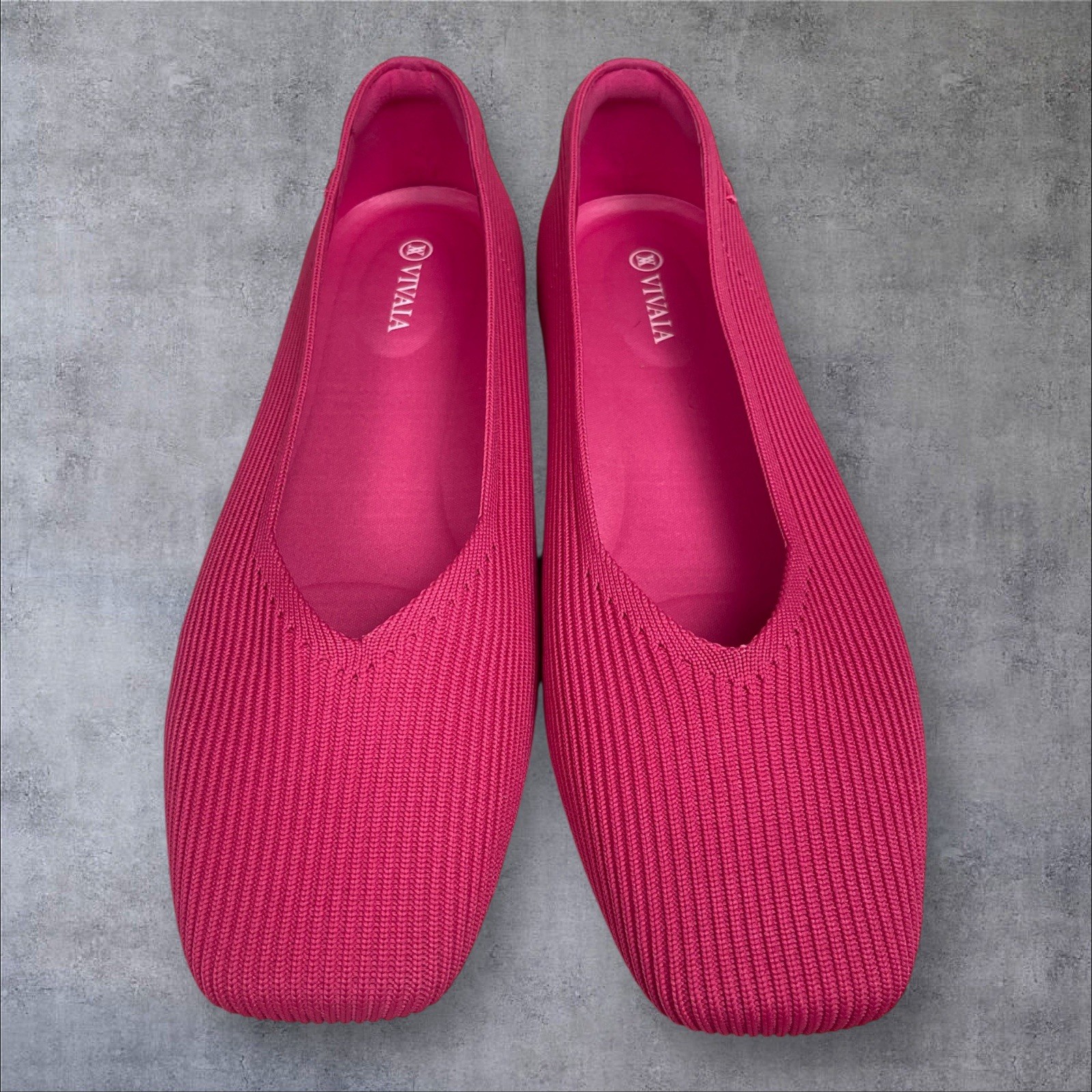 Vivaia Pink Square Toe V Cut Margot 2.0 Knit Ballet Flats Womens 43 Us 11.5-12