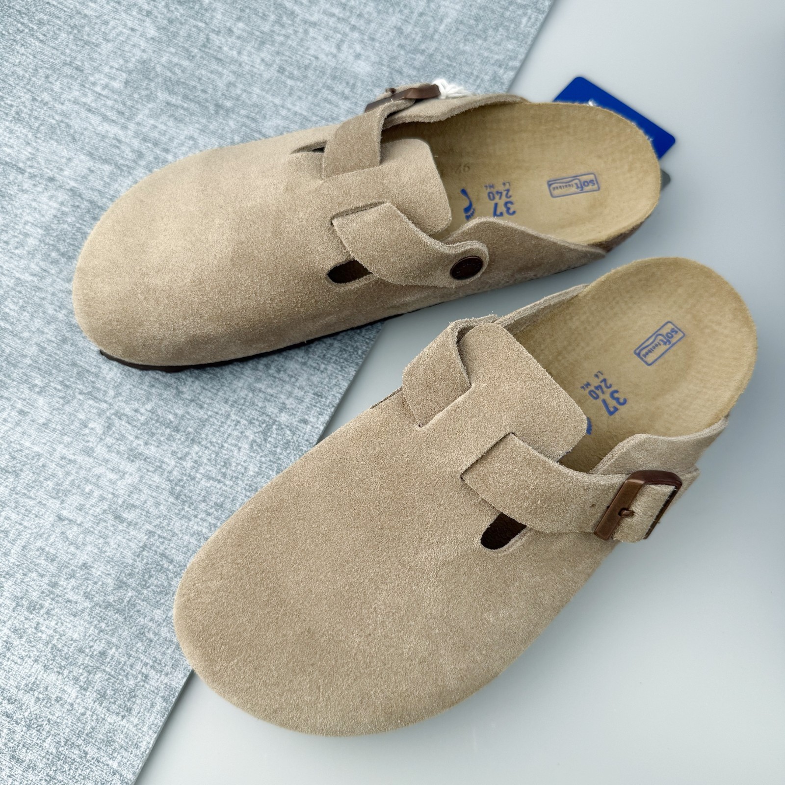 New Birkenstock Boston Taupe Suede Soft Footbed Unisex Flat Shoes Select Size