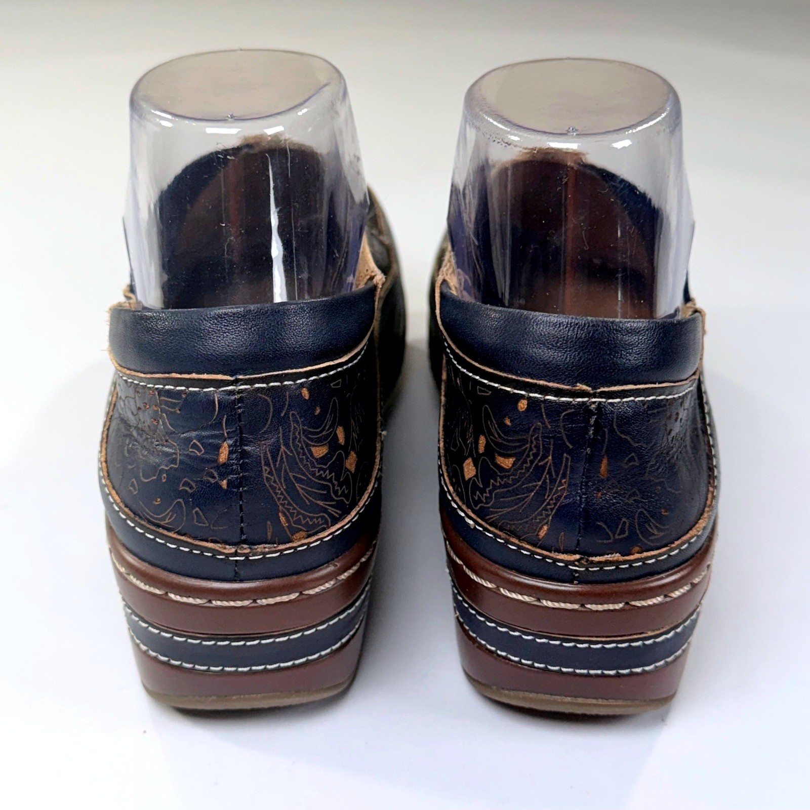 Spring Step L’Artiste Burbank Clogs Womens 37/6.5-7 Blue Floral Leather Slip On