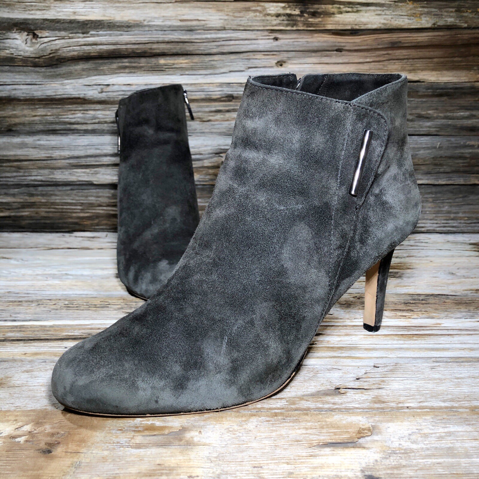 Vince Camuto Charlotte Gray Suede Zip Up Heels Women US 8.5, UK 6, EUR 39.5