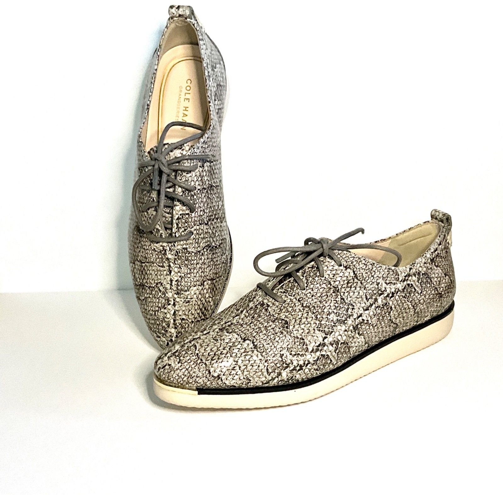 © Cole Haan NWT Oxford Flats Women’s 6B Narrow Snake Print Gold Cap Toe Shoes