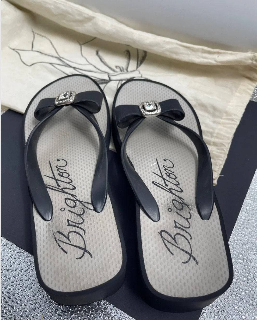 Brighton Bowie 1.5” Wedge Flip Flop with Silver & Rhinestone Accents (7)