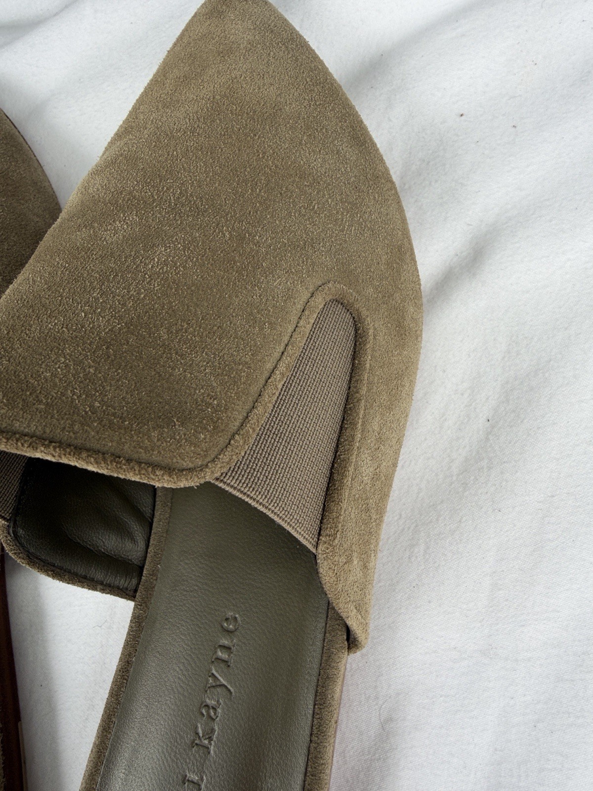 Jenni Kayne Women’s Brown/olive Suede Pointed Toe Slip-On Mule Flats EU 38