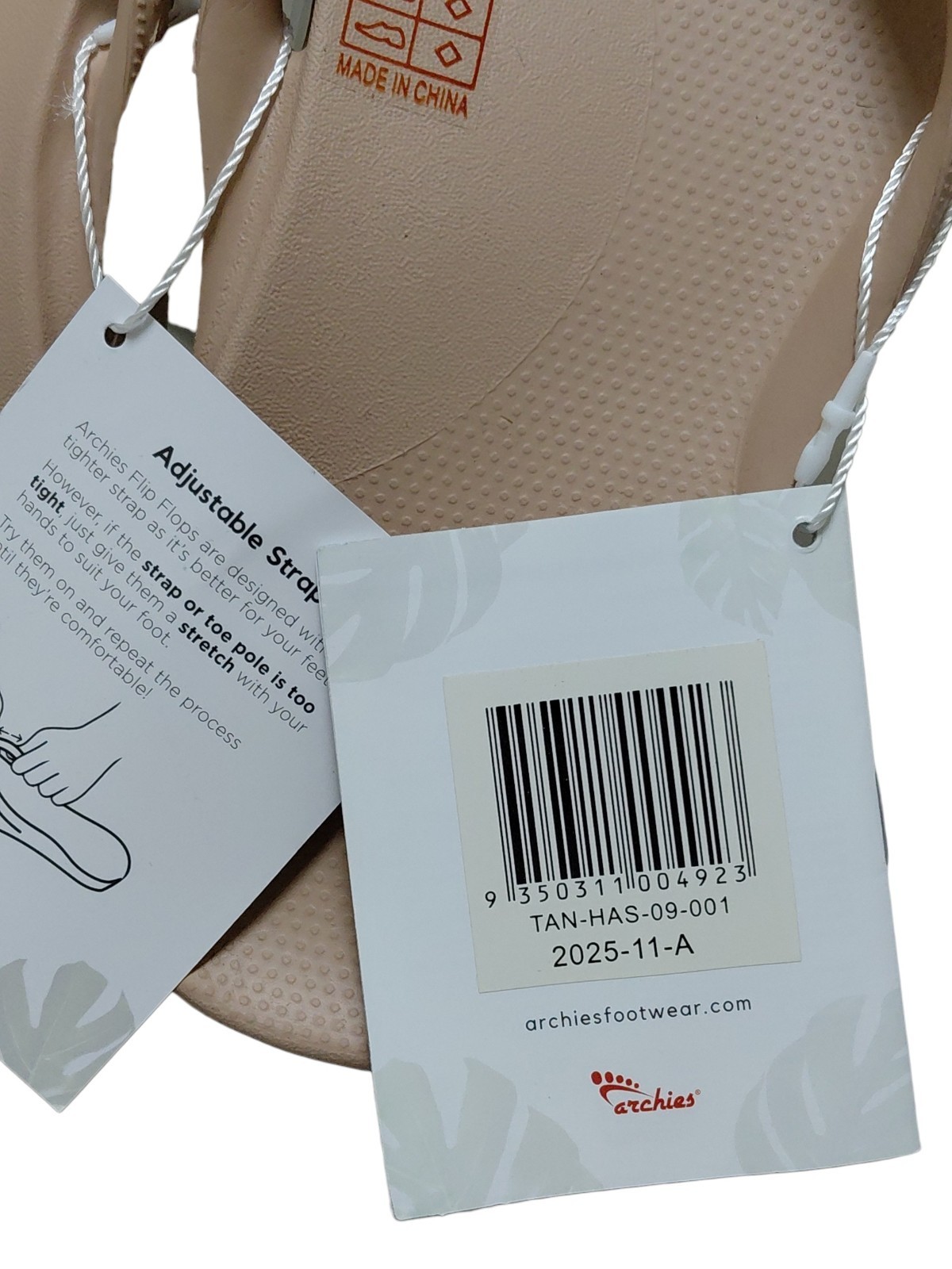Archies Arch Support Thong Flip Flop Tan Unisex M9 / W10 New with Tags