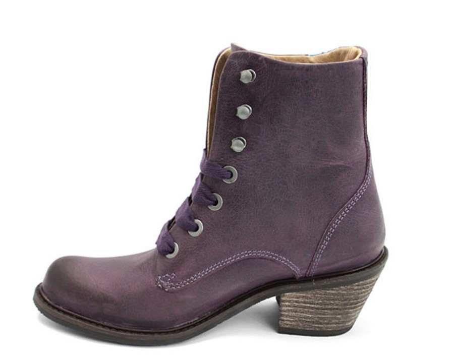 Fluevog EXCELLENT Adriana Nuni purple leather lace-up heeled boot – 11