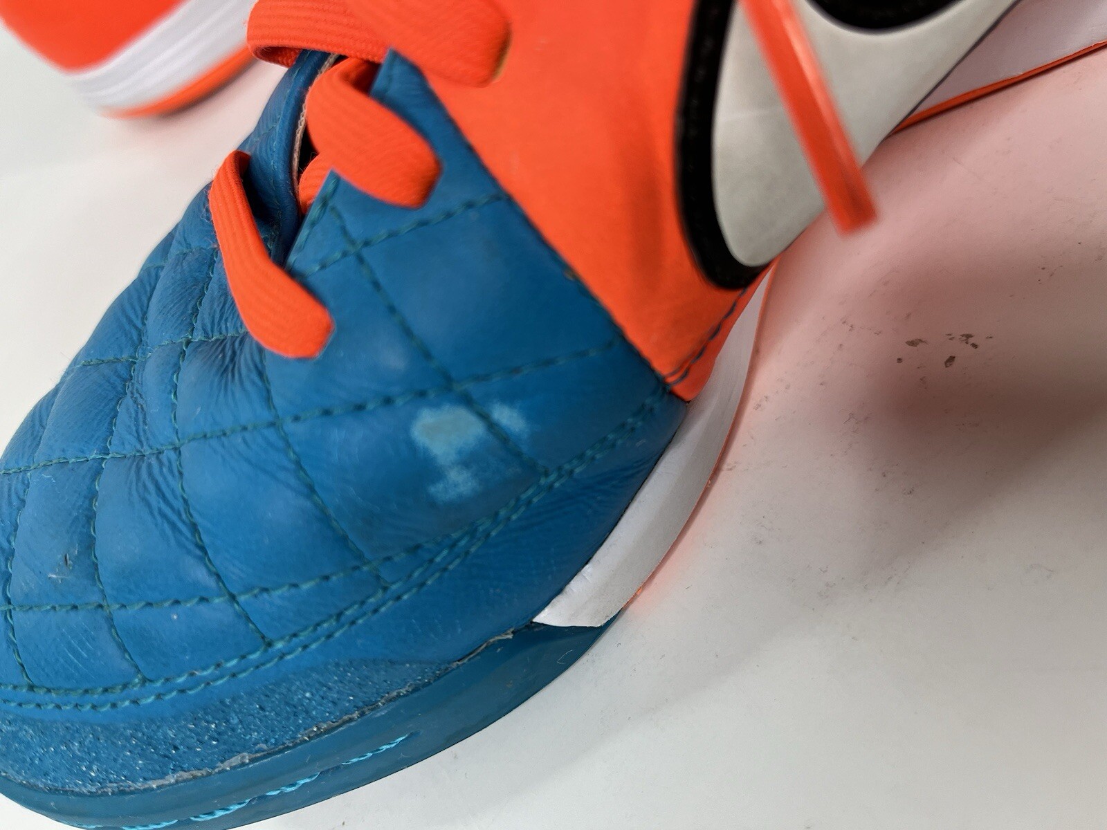 Nike Authentic Tiempo Indoor Blue Orange Soccer Shoes Size 6.5