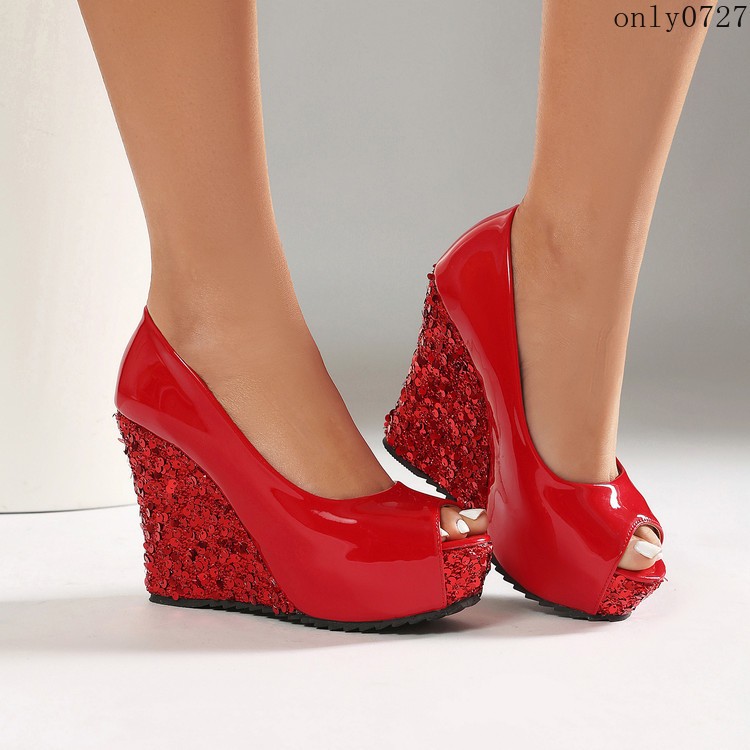 Women’s High Wedge Heel Platform Sequins Clubwear Sandals Shoes Wedding Fashion