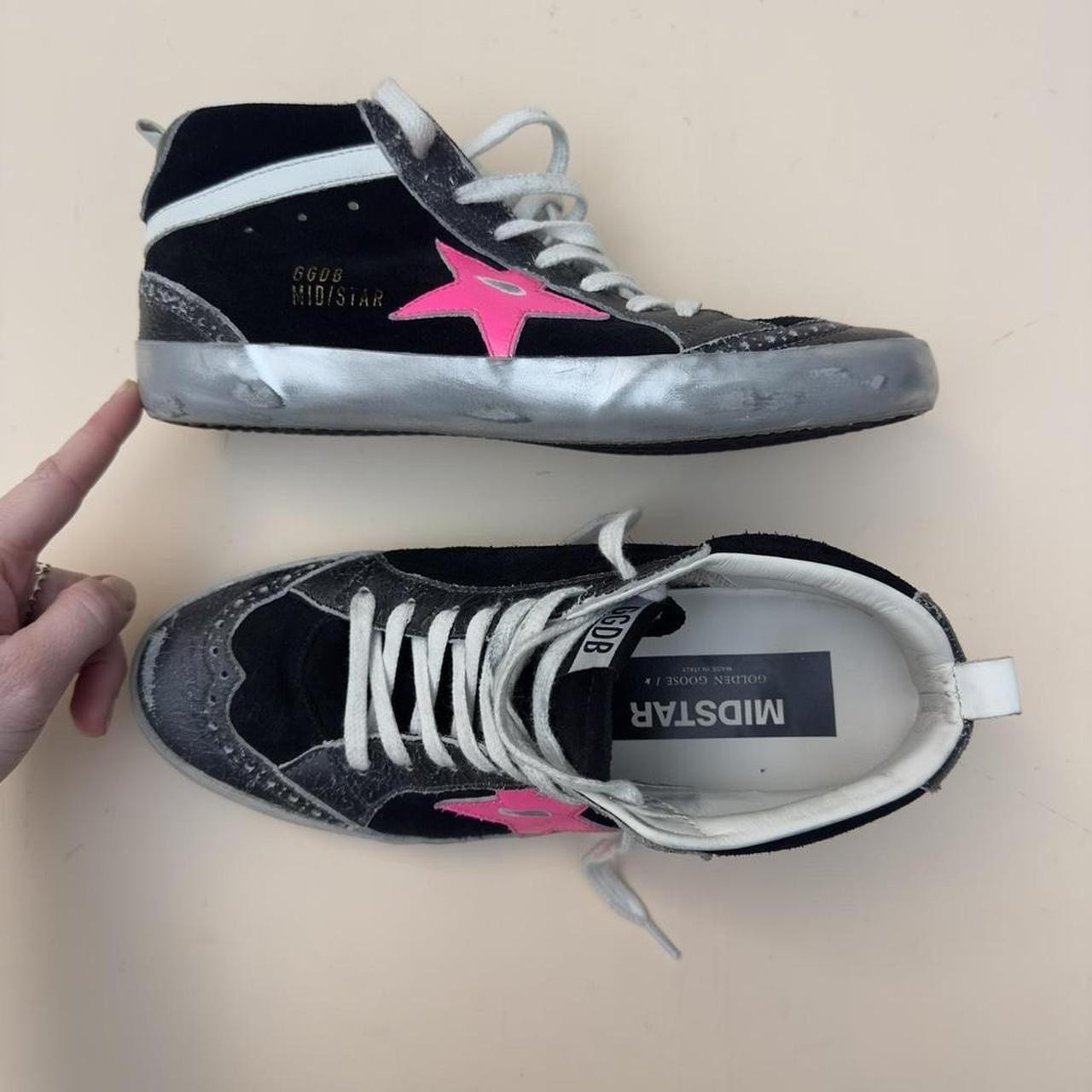 Size 36 Us 6.5/7- Golden Goose Mid Star Black Pink Green
