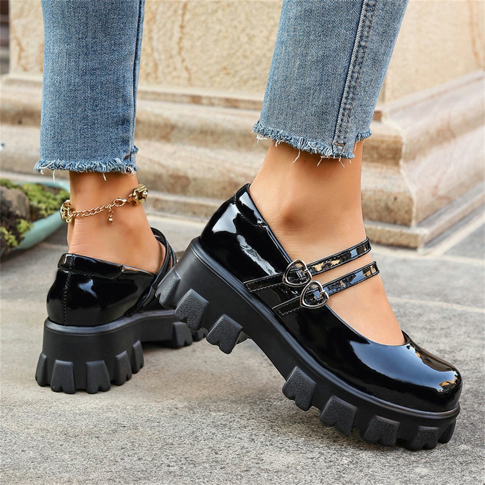 Women’s Double Strap Buckle Chunky Heels Goth Platform Mary Jane Dress Pumps