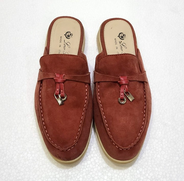 Loro Piana Summer Walk Mules Suede Loafers Rust Red Flats Size EU 37 US 6.5