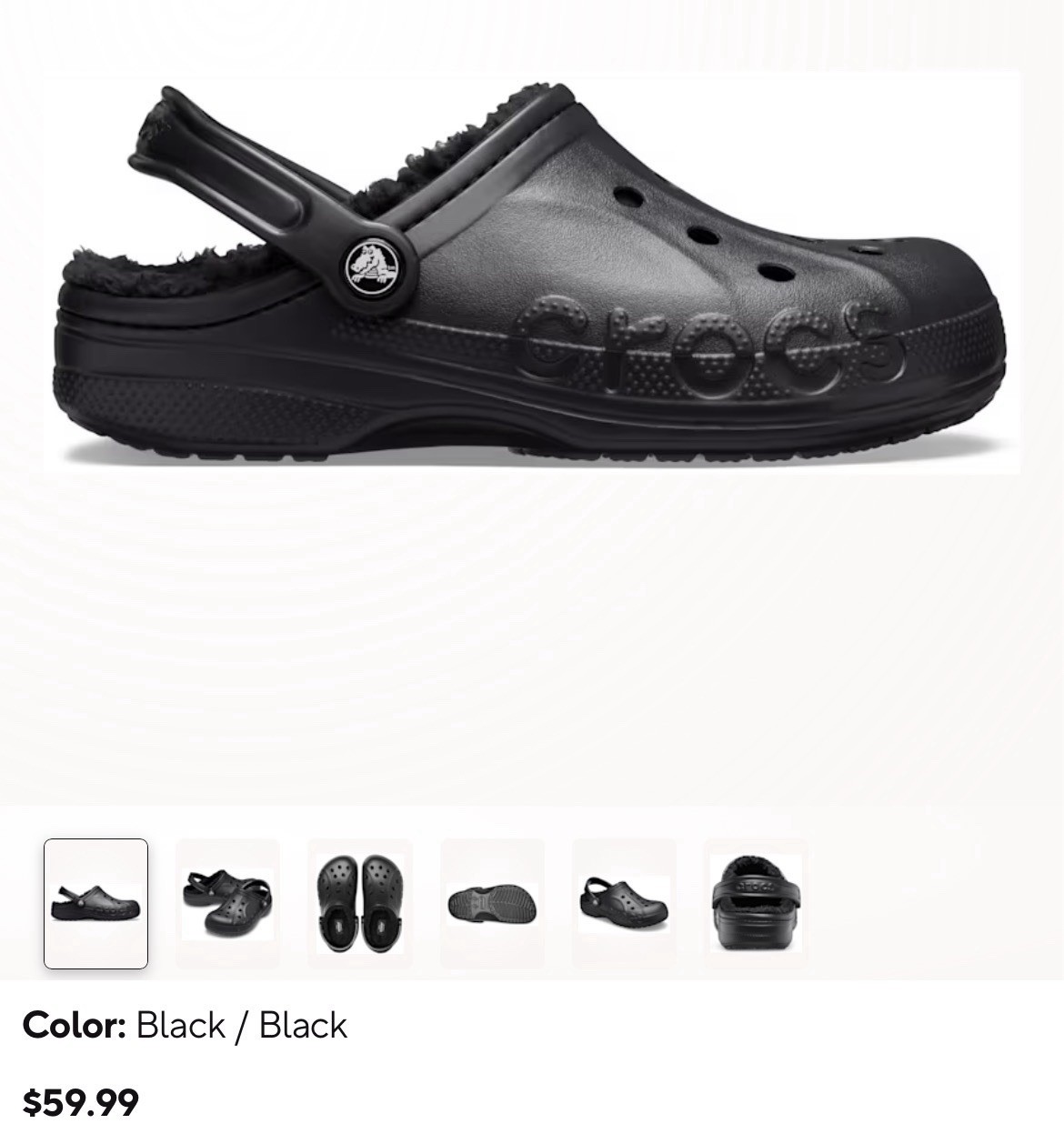 Baya Lined Clog Unisex Crocs US M10/W12 Black
