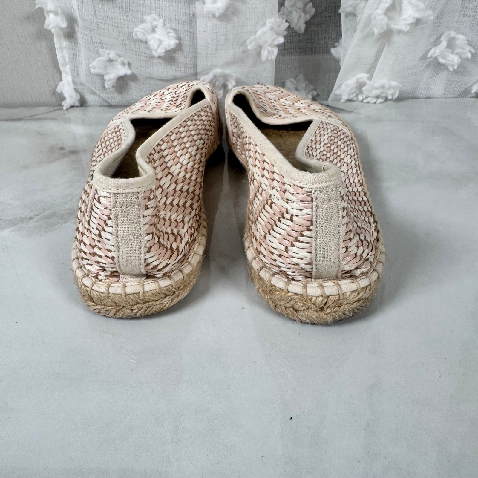 Soludos Woven Espadrilles Slip On Flats Pale Pink White Resort Cruise Size 41
