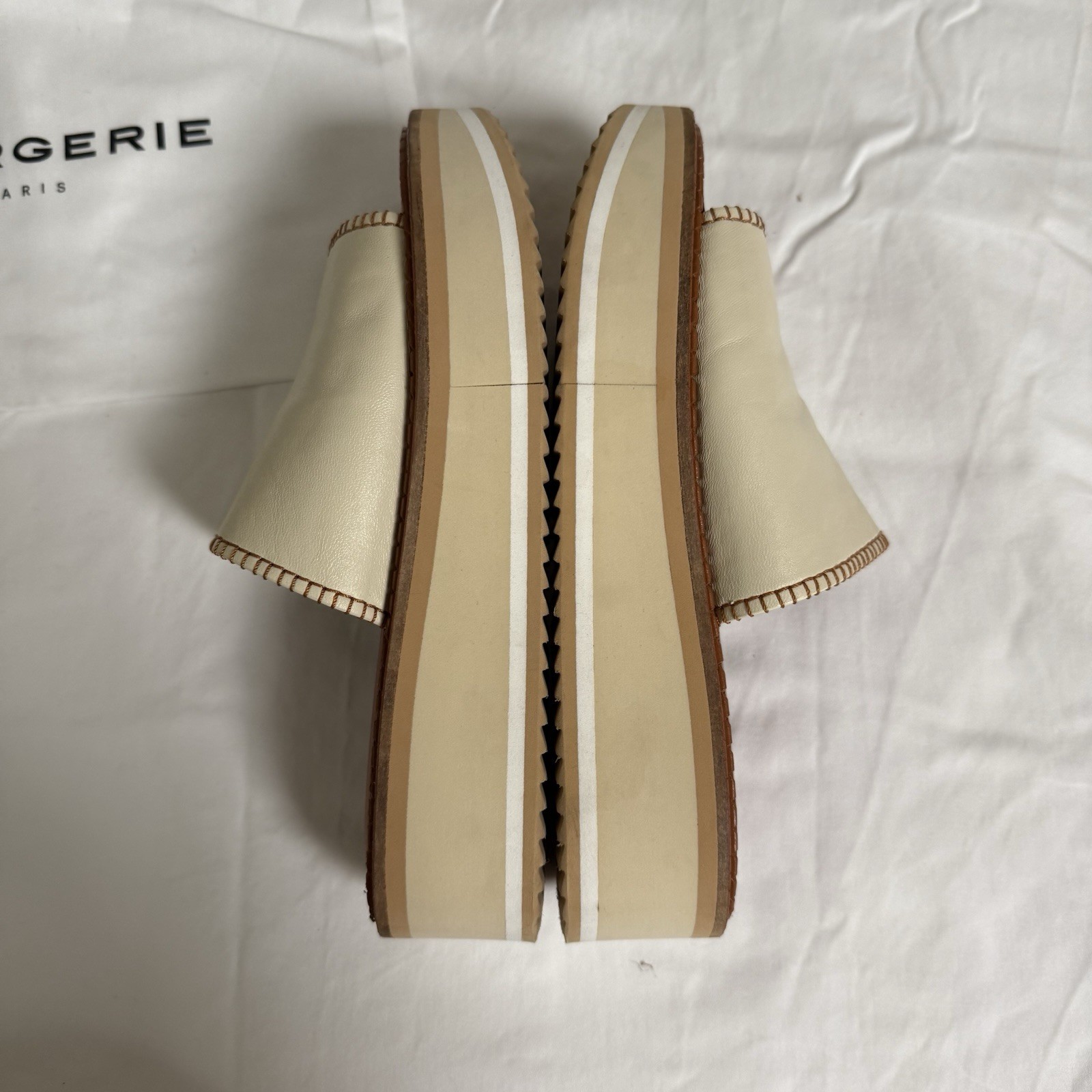 Clergerie Women’s Leather Slide Sandals Platform Slip-On Stitched Straps 8