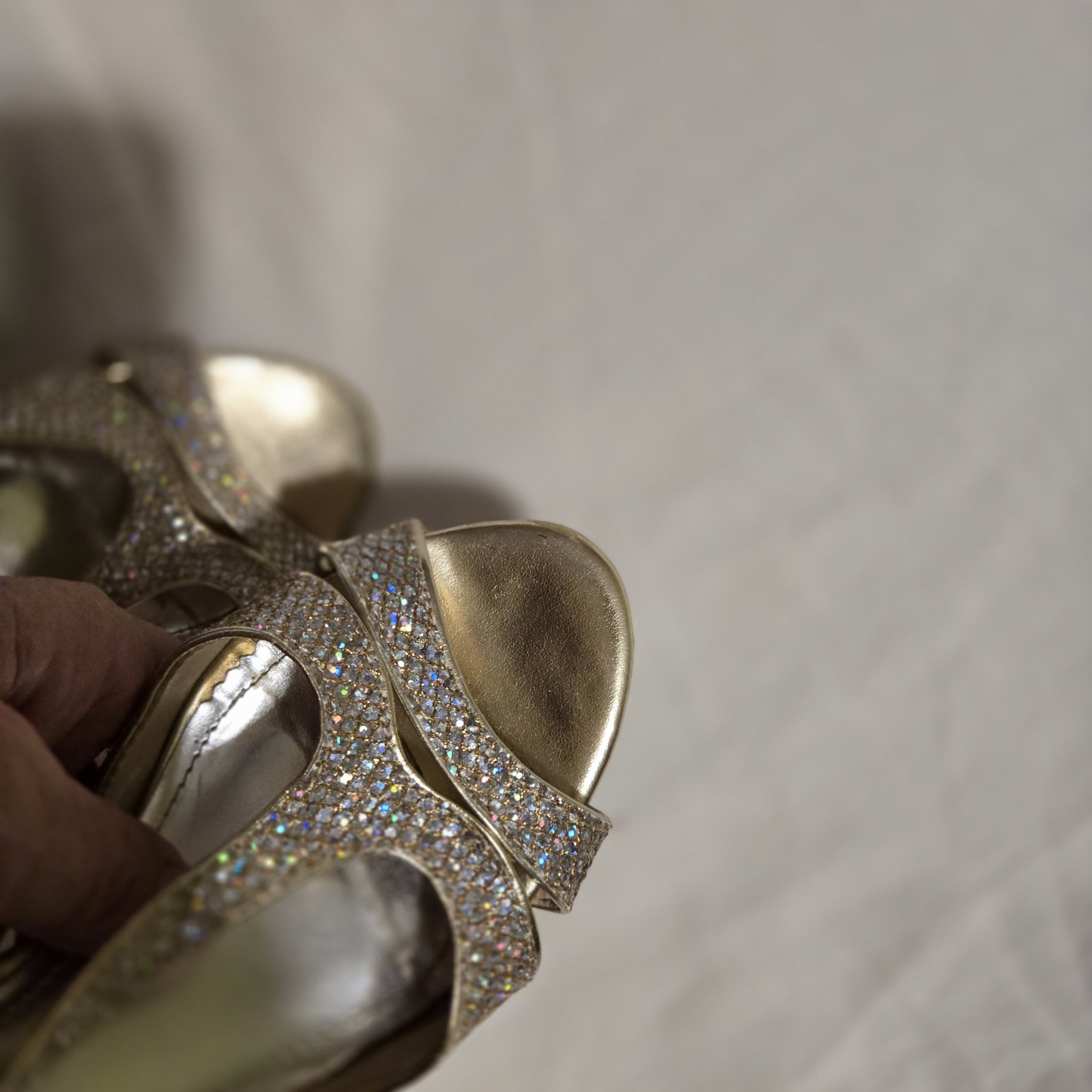 Women size 9 Gold Glitter Strappy Heels David’s Bridal Shoes Wedding Holidays