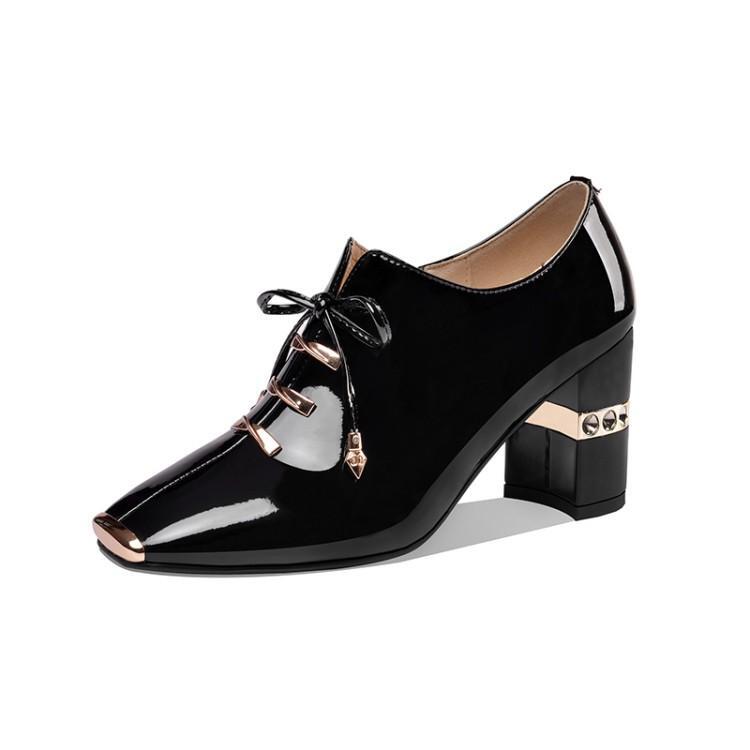 Women’s Fashion Formal Business Pump Blue Elegant Lace Up Chunky Heel Shoes Work
