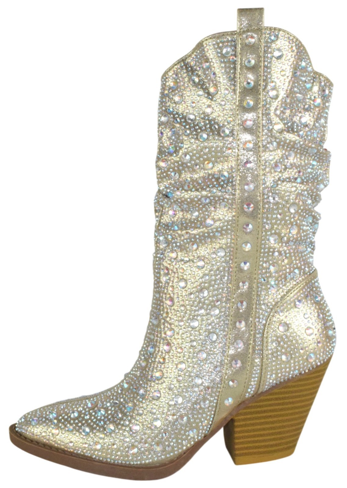 Forever Women Rhinestone Cowboy Boots Western Mid Calf Cowgirl RIVER-35 Gold