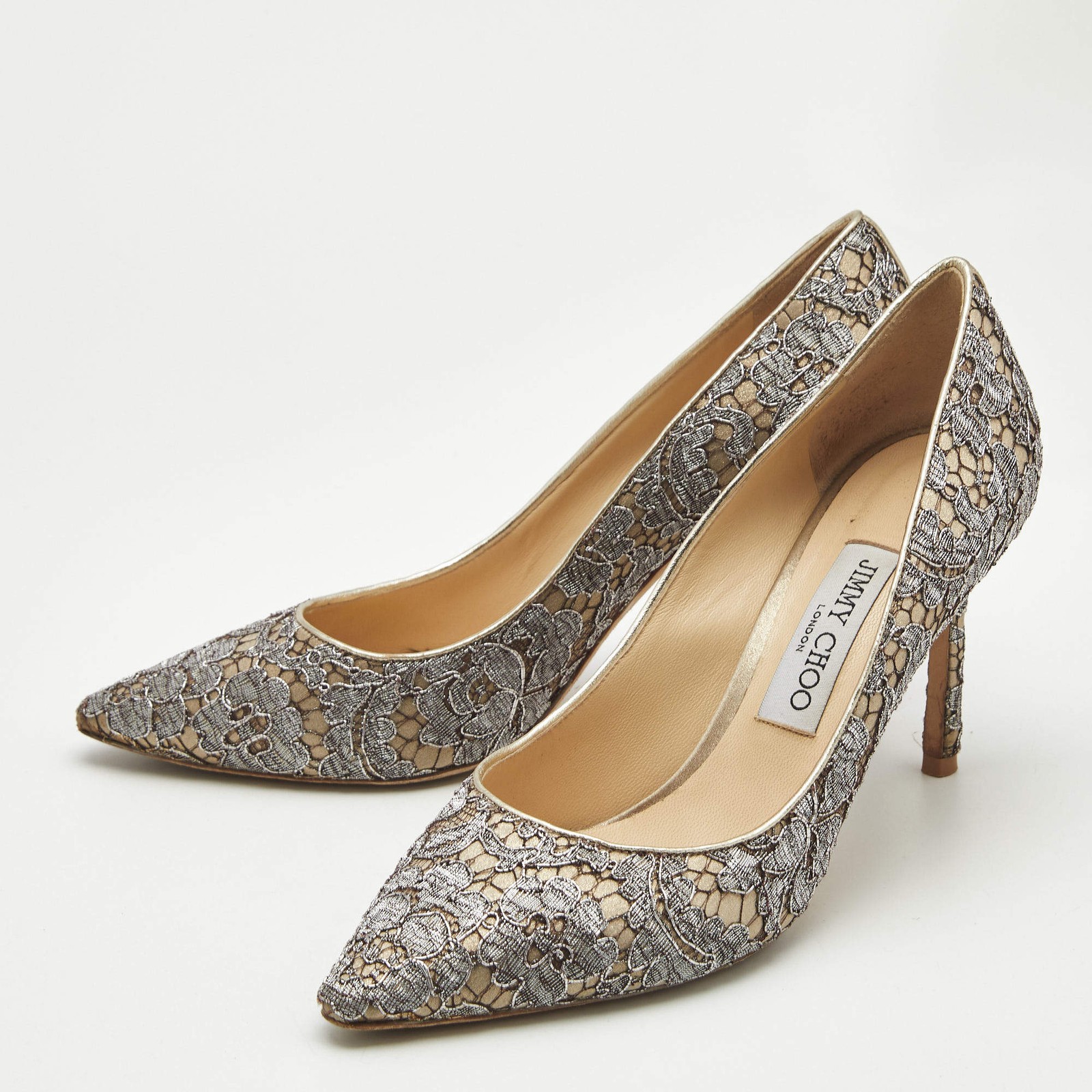 Jimmy Choo GreyBeige Lace Romy Pumps Size 385